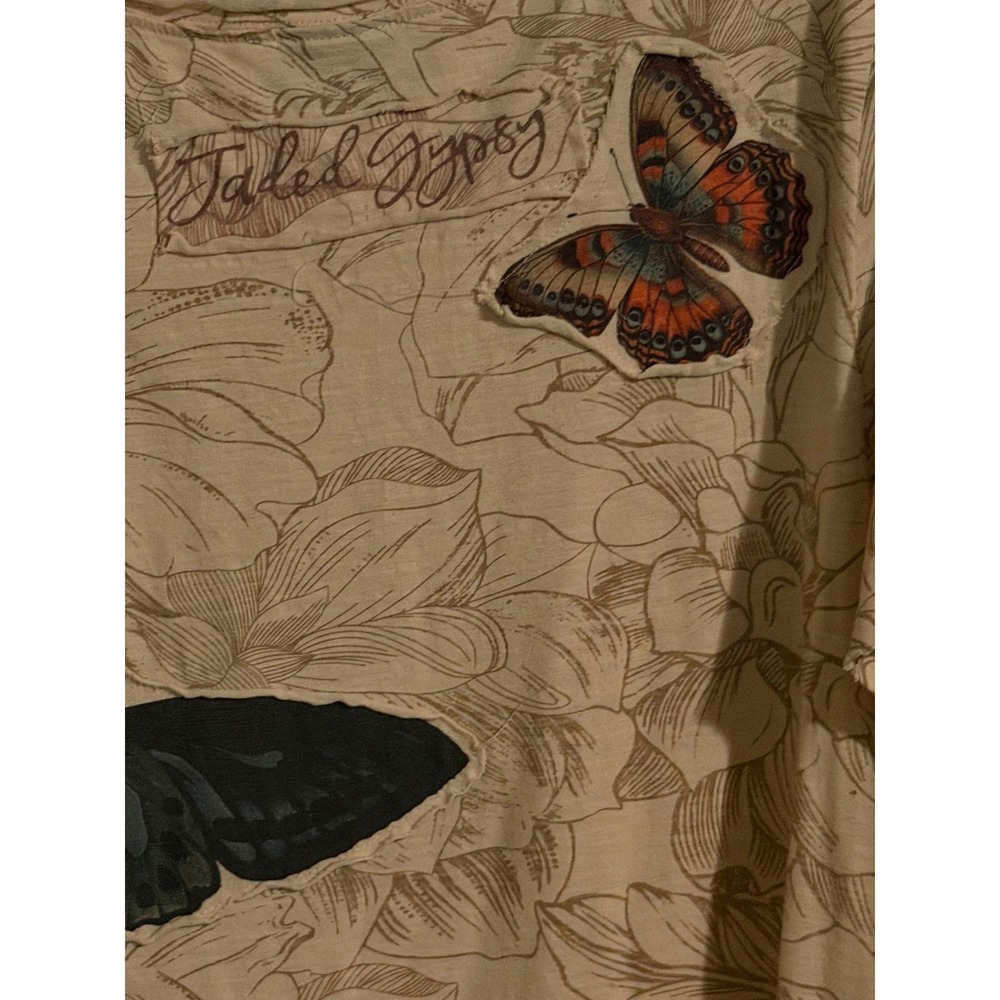Faded Gypsy Butterfly Floral Print T-Shirt Dress Womens OS Cream Boho Midi New - Picture 6 of 6